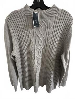 Karen Scott Grey Cotton Blend DIAMOND CENTER CABLE-KNIT Sweater - Size Large NWT
